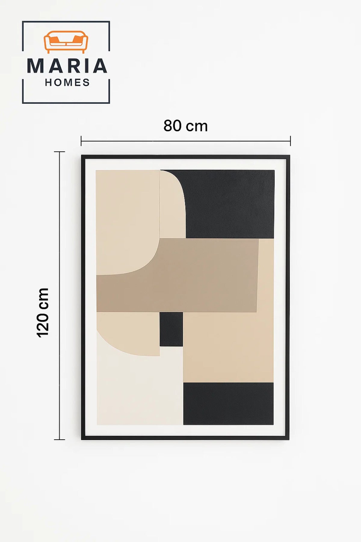 Neutral Abstract Geometric Canvas Wall Art in Beige and Black-size80*120 CM