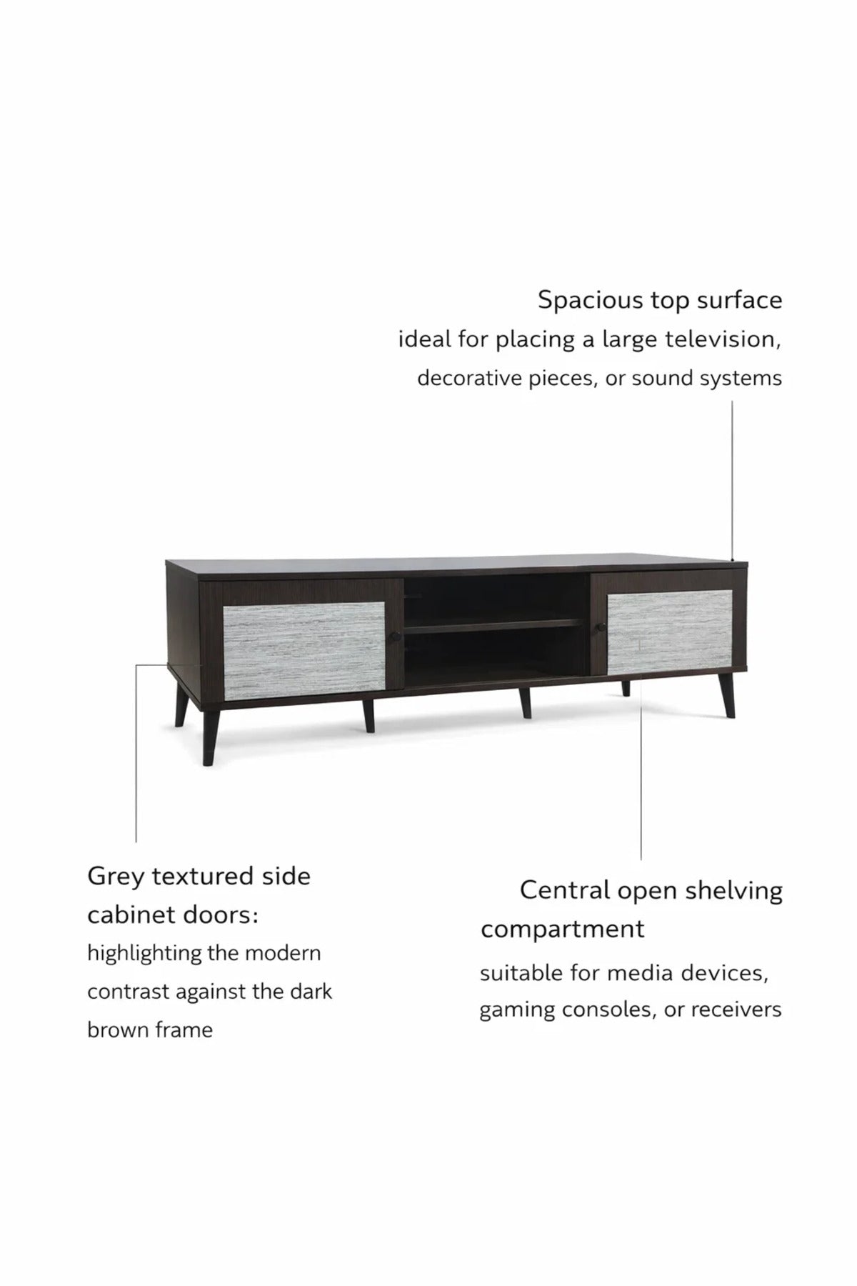 Brown & Grey TV Stand √ê 160x40x45 cm Modern Plasma Table with Cabinets & Shelves