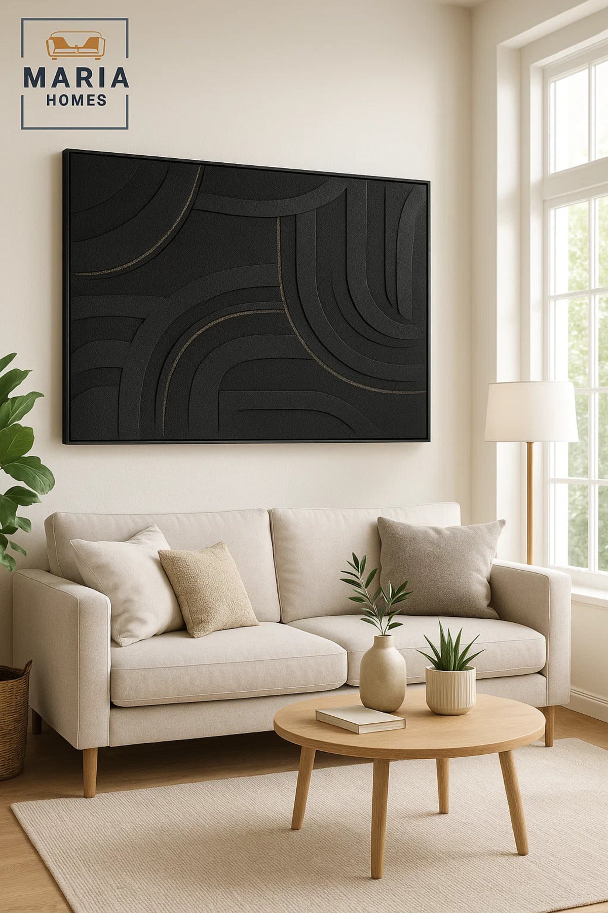 Modern Black Wall Art 100_150 | Luxury Textured Panel | Abstract Home DŽcor
