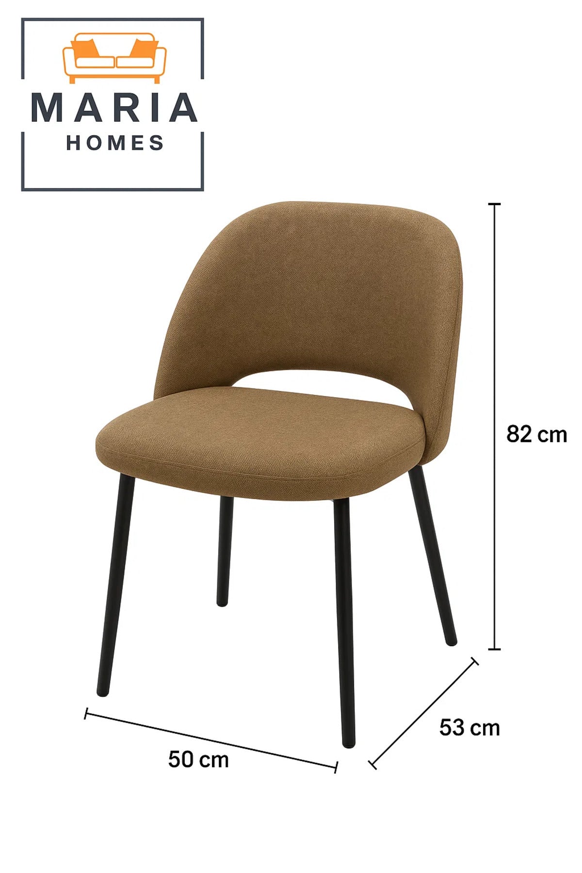 Contemporary Brown Fabric Lounge Chair Ð Curved Back Upholstered Seat with Black Metal Legs