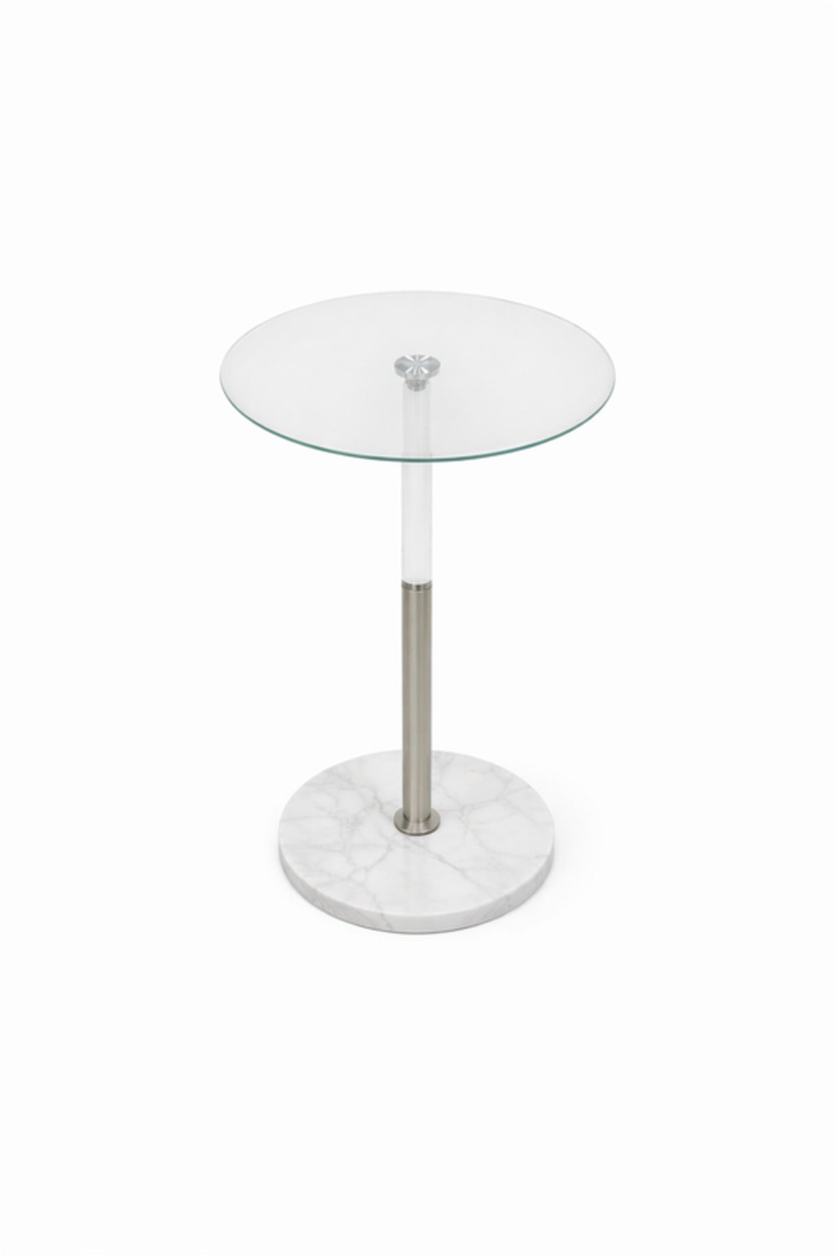 Round Glass Side Table with Silver Column and Marble Base 35_35_56 cm Accent round