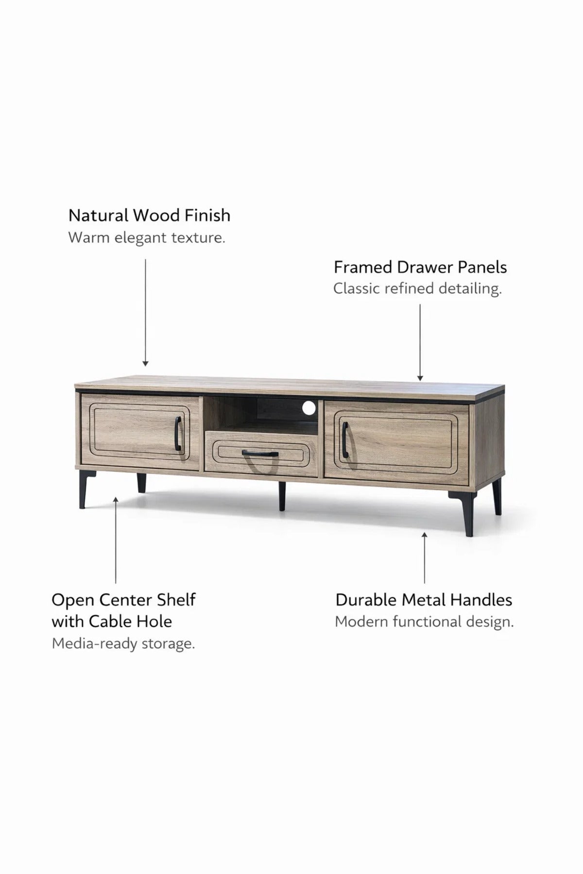 Modern Wooden TV Unit Media Stand Console with Drawer and Storage Cabinets for Living Room 180cm