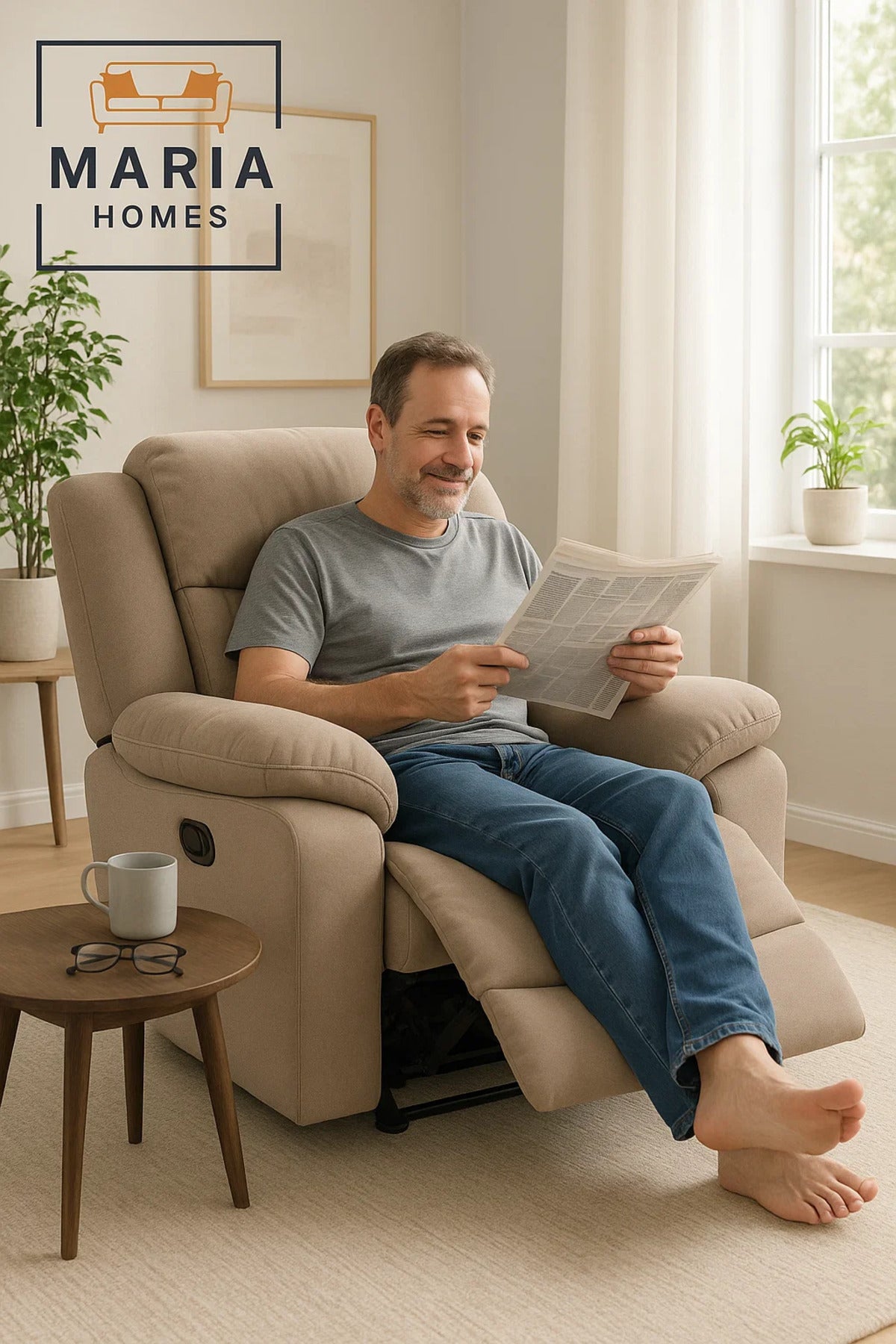 Plush Recliner Armchair with Footrest Ð Beige