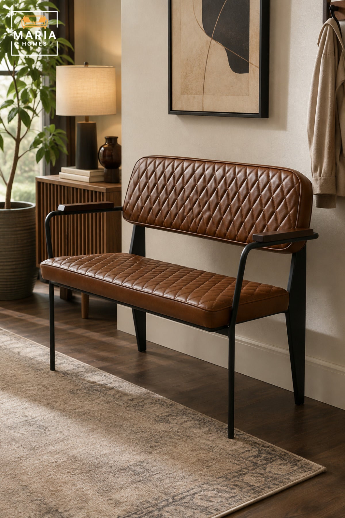 Modern 2 Seater Office Waiting Bench with Quilted Upholstery, Armrests and Sturdy Frame for Reception, Lounge, Meeting Room & Guest Area
