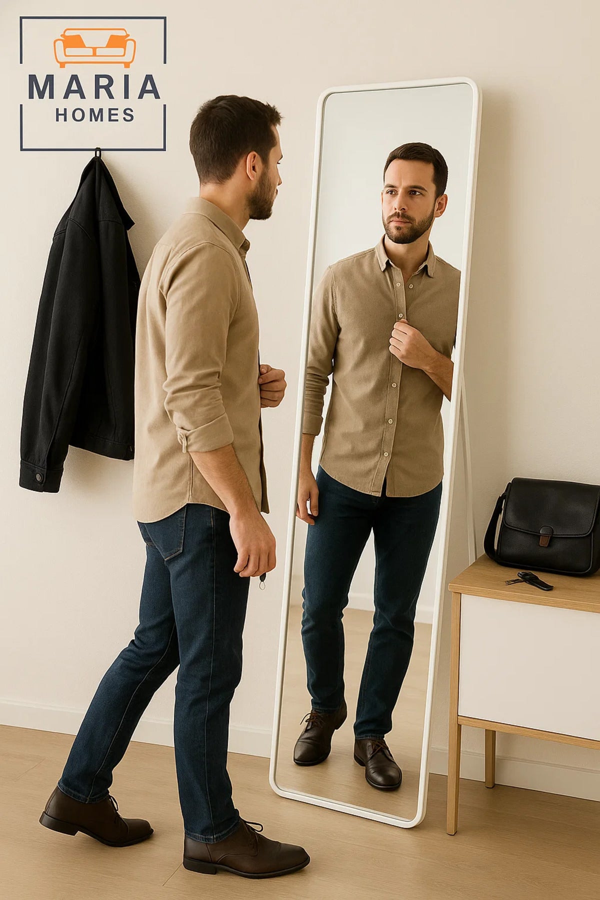 Slim Full-Length White Standing Mirror Ð Modern Frame Dressing Mirror for Bedroom or Hallway