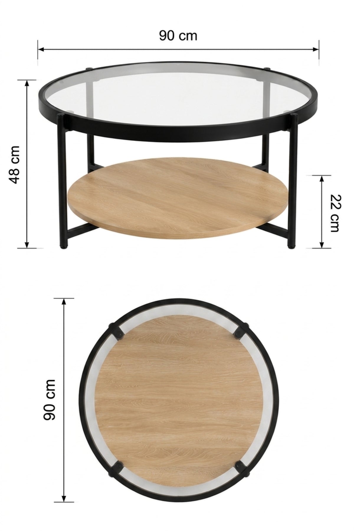 Modern Center Table Set √ê Glass Top with Metal Base, Living Room Coffee Table