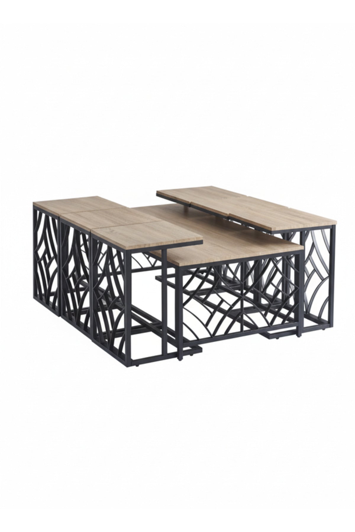 Modern Wood Coffee Table Set with 6 Side Tables 130 _ 70 45 cm modern wood coffee