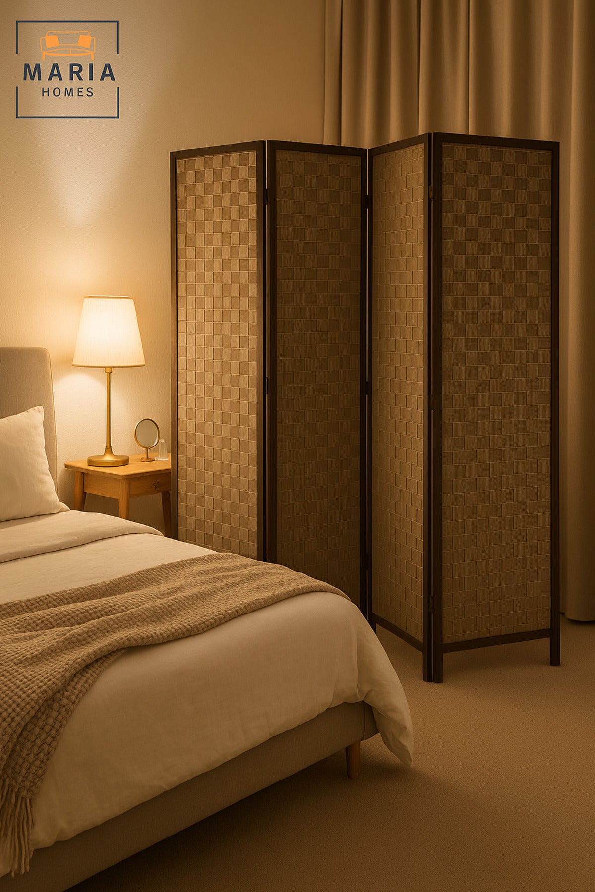 Brown 4-Panel Room Divider Screen Ð Privacy Partition for Home, Office & Majlis 180_178 cm