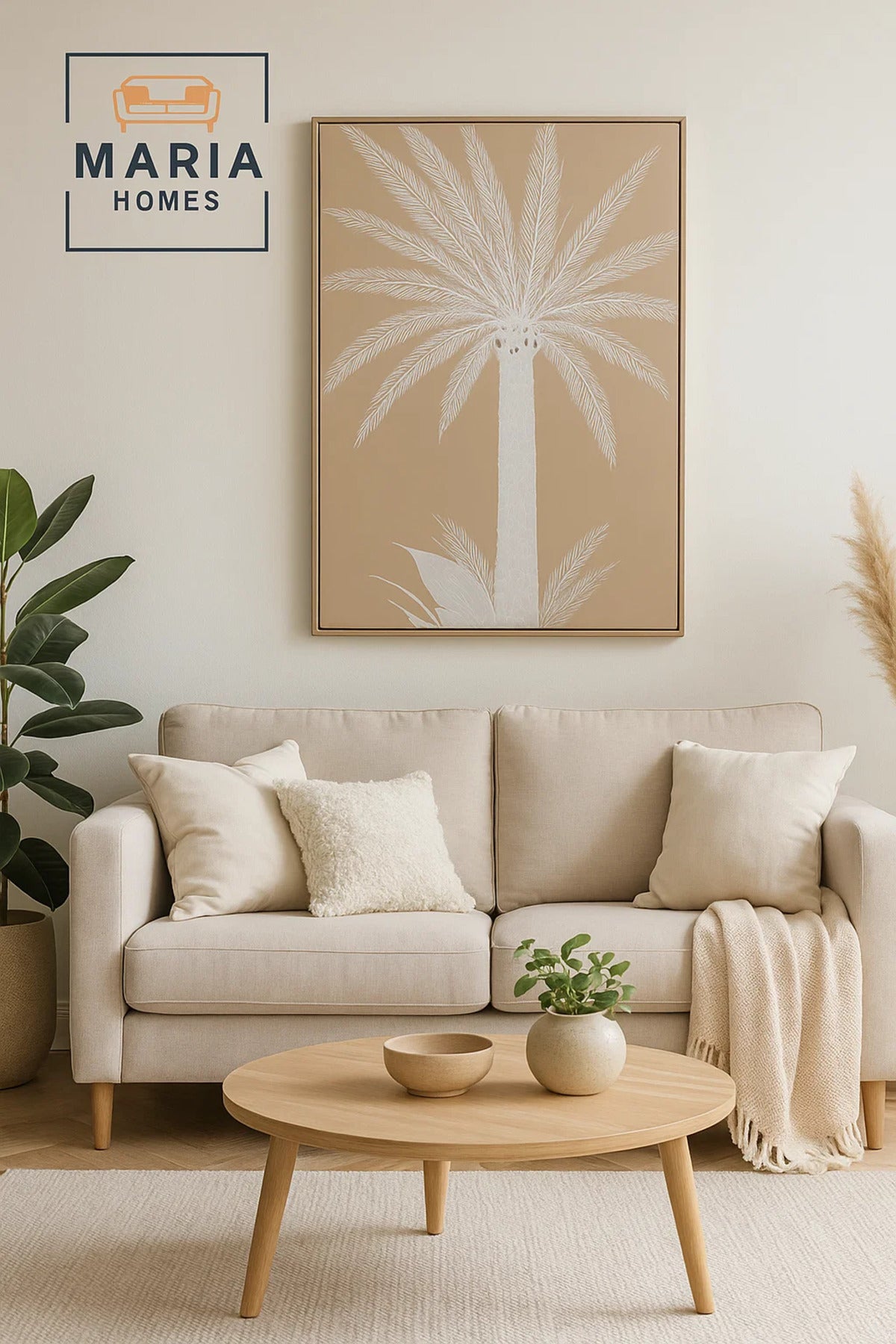 Modern 3D Wall Art Ð Beige Palm Tree Decorative Panel with Textured Design 120_80 cm