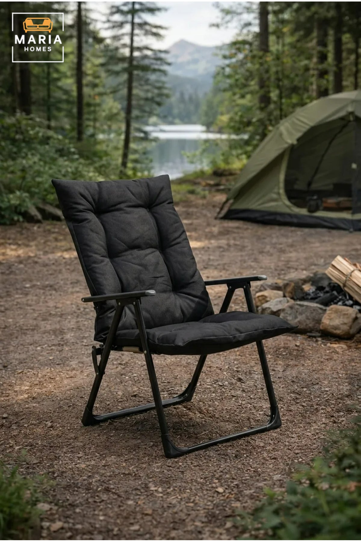 Padded Folding Camping Chair with High Backrest, Armrests and Portable Frame for Camping, Picnic, Beach, Garden, Patio and Outdoor Relaxation