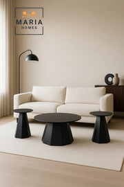3-Piece Modern Black Cone Base Coffee Table Set