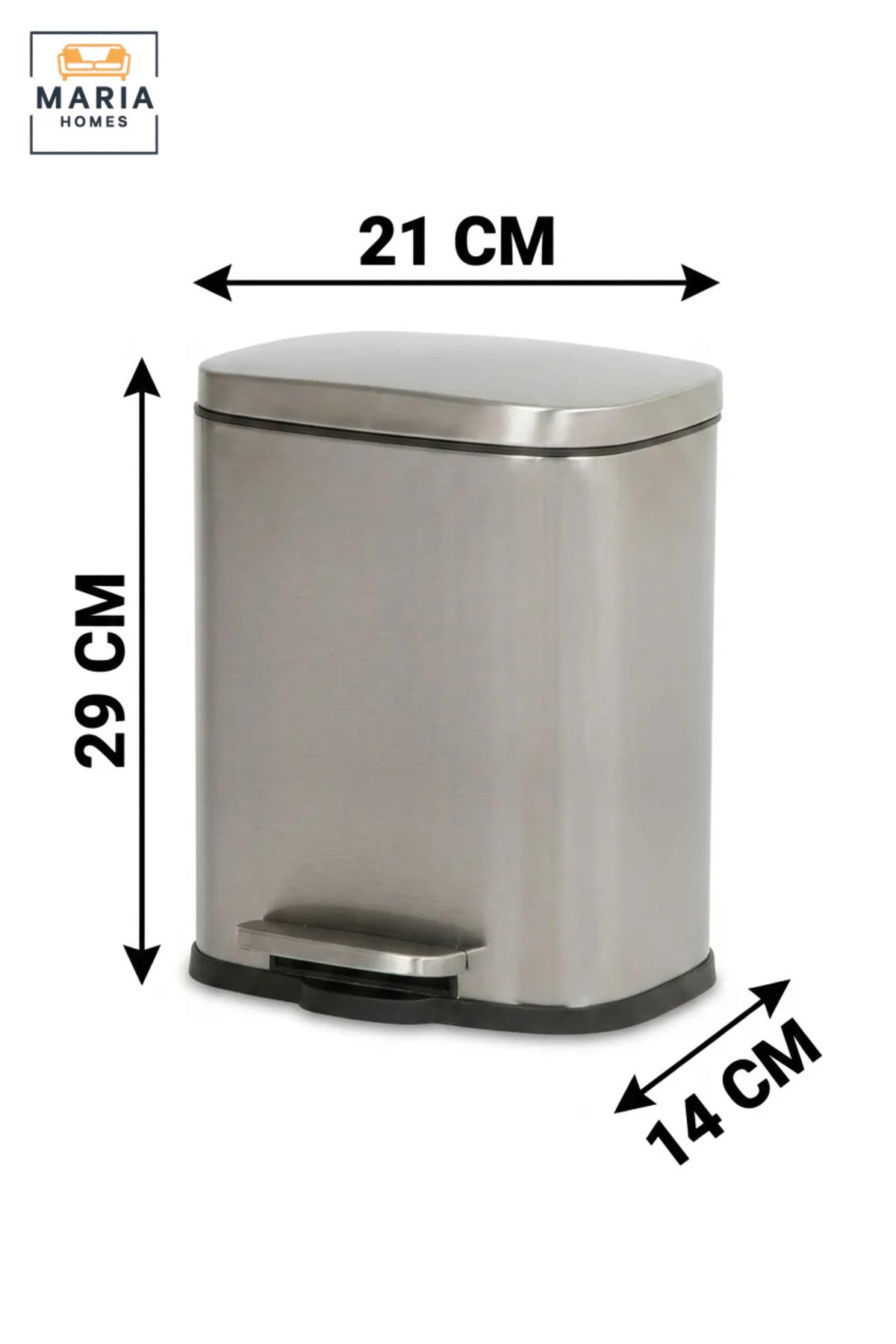 Compact Stainless Steel Rectangular Pedal Trash Bin with Lid, Small Hands-Free Waste Container for Bathroom, Bedroom, Office, Vanity and Hotel