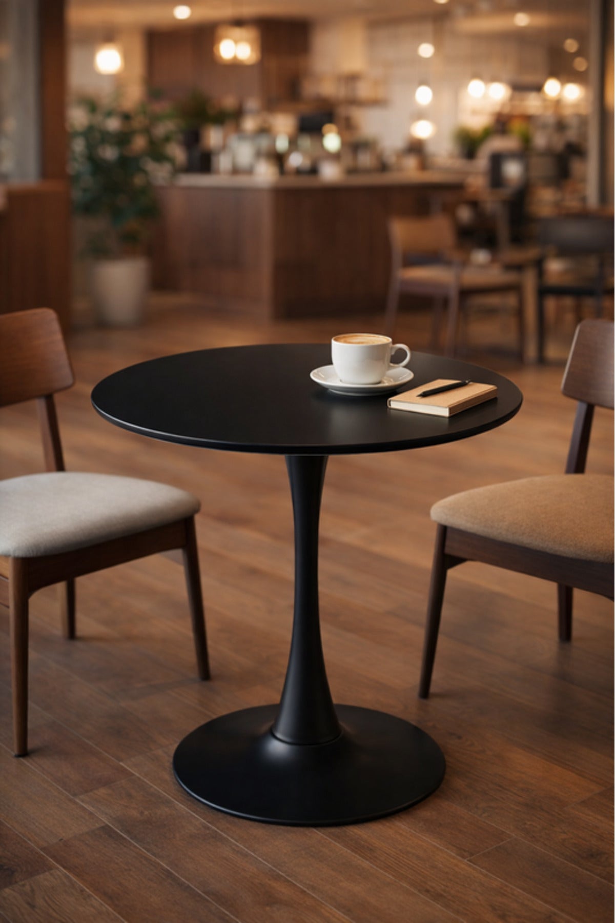 Round Black CafŽ Table with Pedestal Base 80 _ 80 _ 75 cm