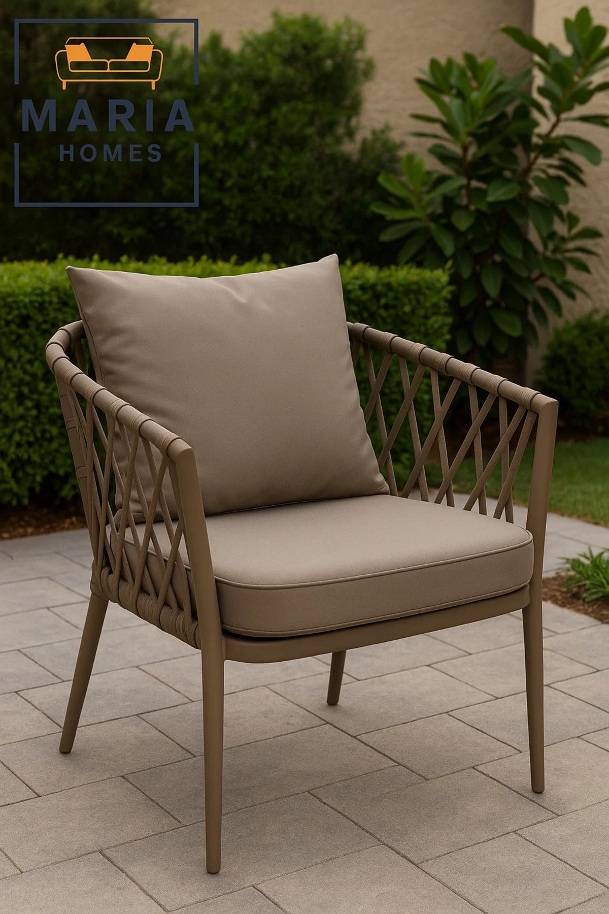 Gray Outdoor Rope Accent Chair with Cushions Ð Modern Patio & Balcony Seating