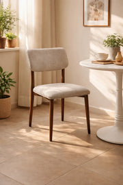 Stylish Beige Upholstered Dining Chair with Sturdy Metal Legs for Modern Kitchen Interiors