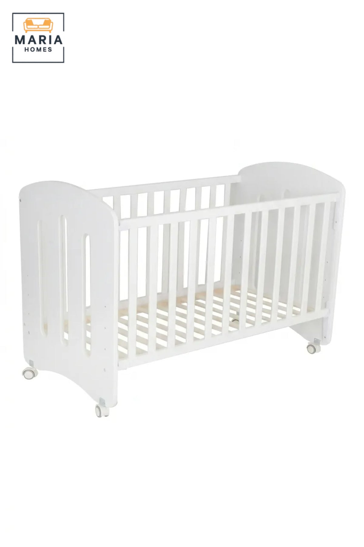 Wooden Baby Cot with Safety Rails and Caster Wheels, Modern Nursery Crib Bed with Slatted Sides for Newborn Babies, Infants and Toddlers