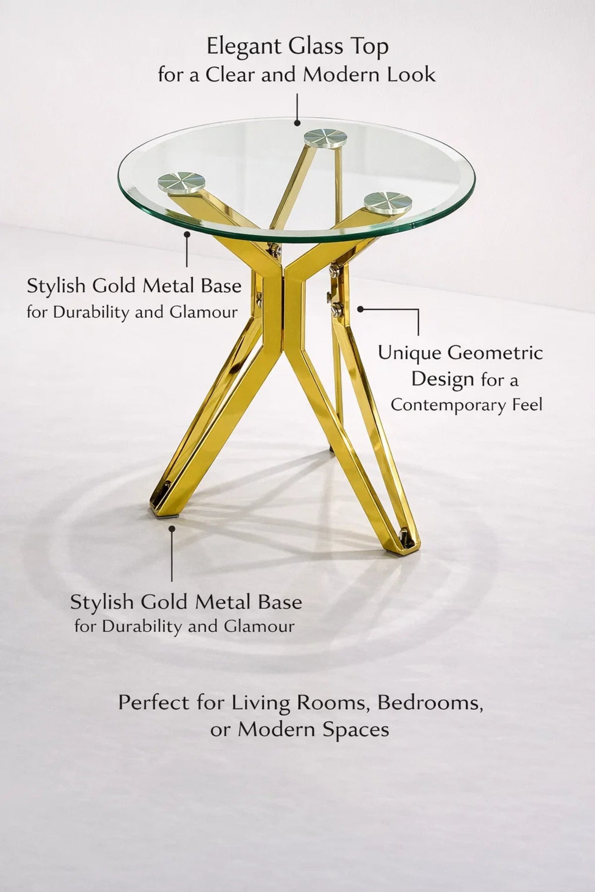 Luxury Gold Metal Round Side Table Tempered Glass Top Modern Coffee Table Living Room Decor