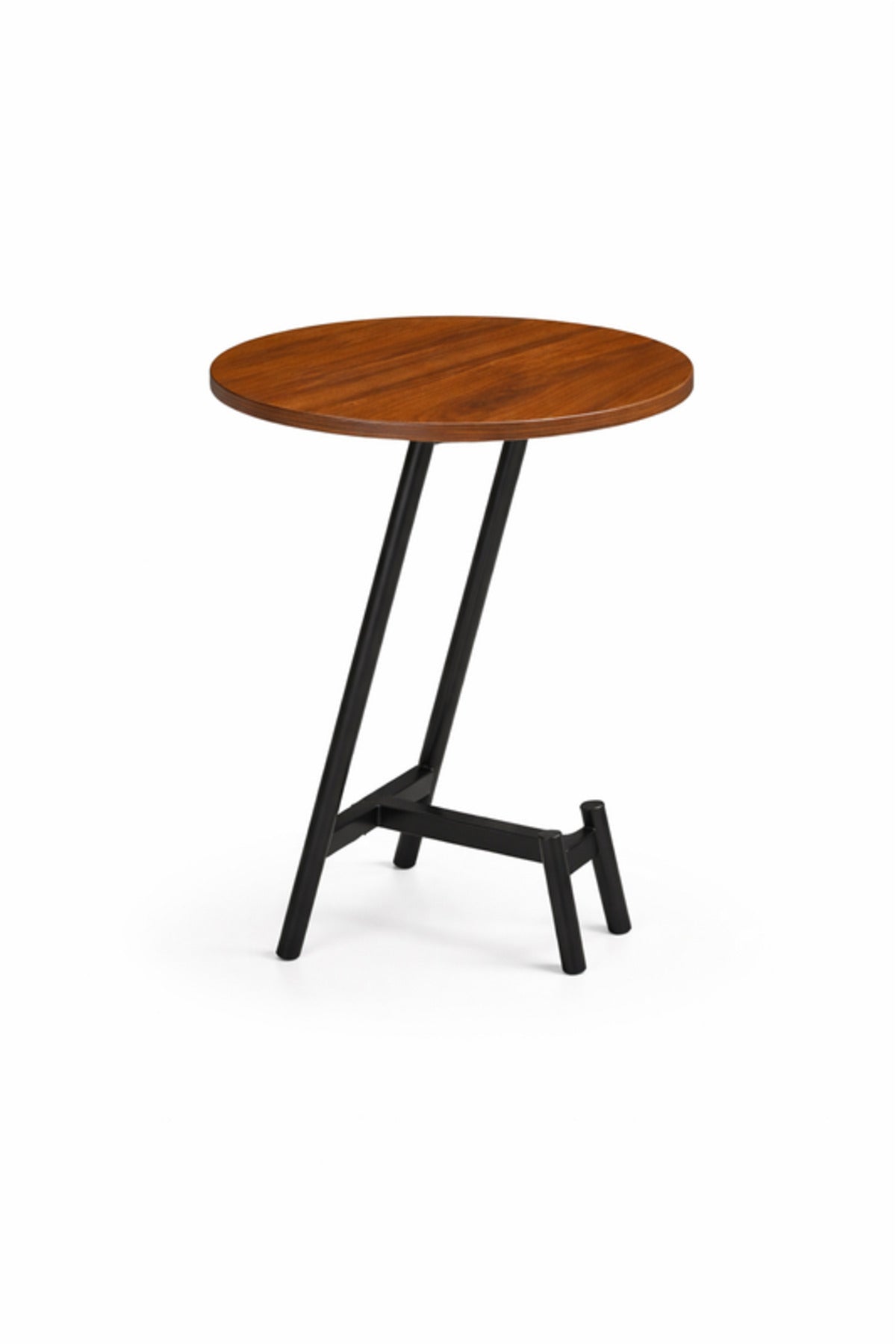 Stylish Brown Wood Side Table with Black Metal Base, 45x45x60 CM stylish brown wood