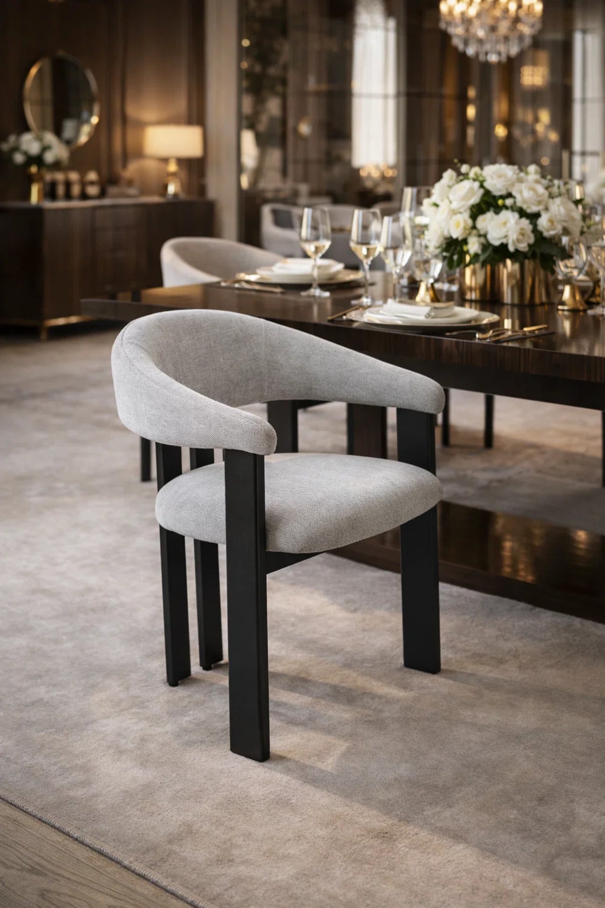 Light Grey Armchair with Black Wooden Legs, 79x48x49 CM light grey armchair Dining Room