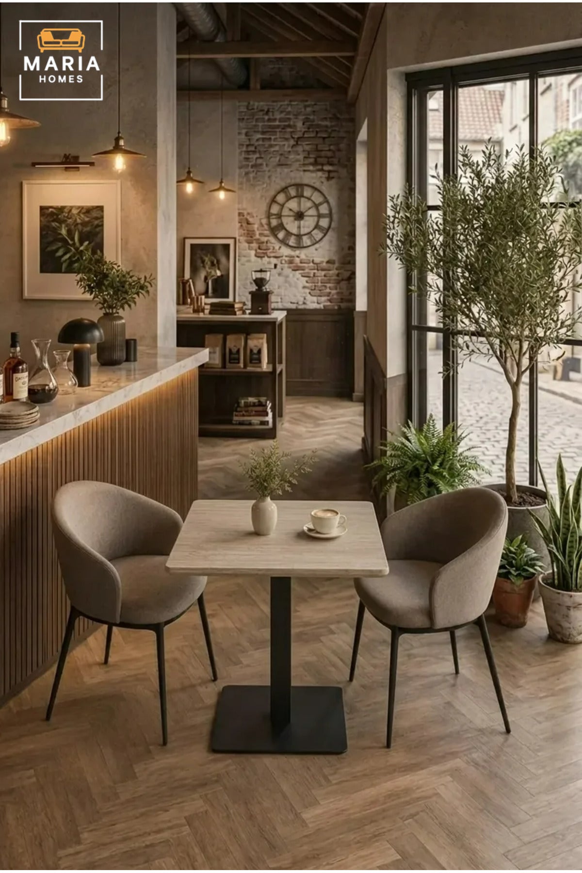 Modern Square Dining Table with Wood Effect Top and Central Pedestal Base, Space-Saving Table for Kitchen, Dining Room, Café, Restaurant and Office