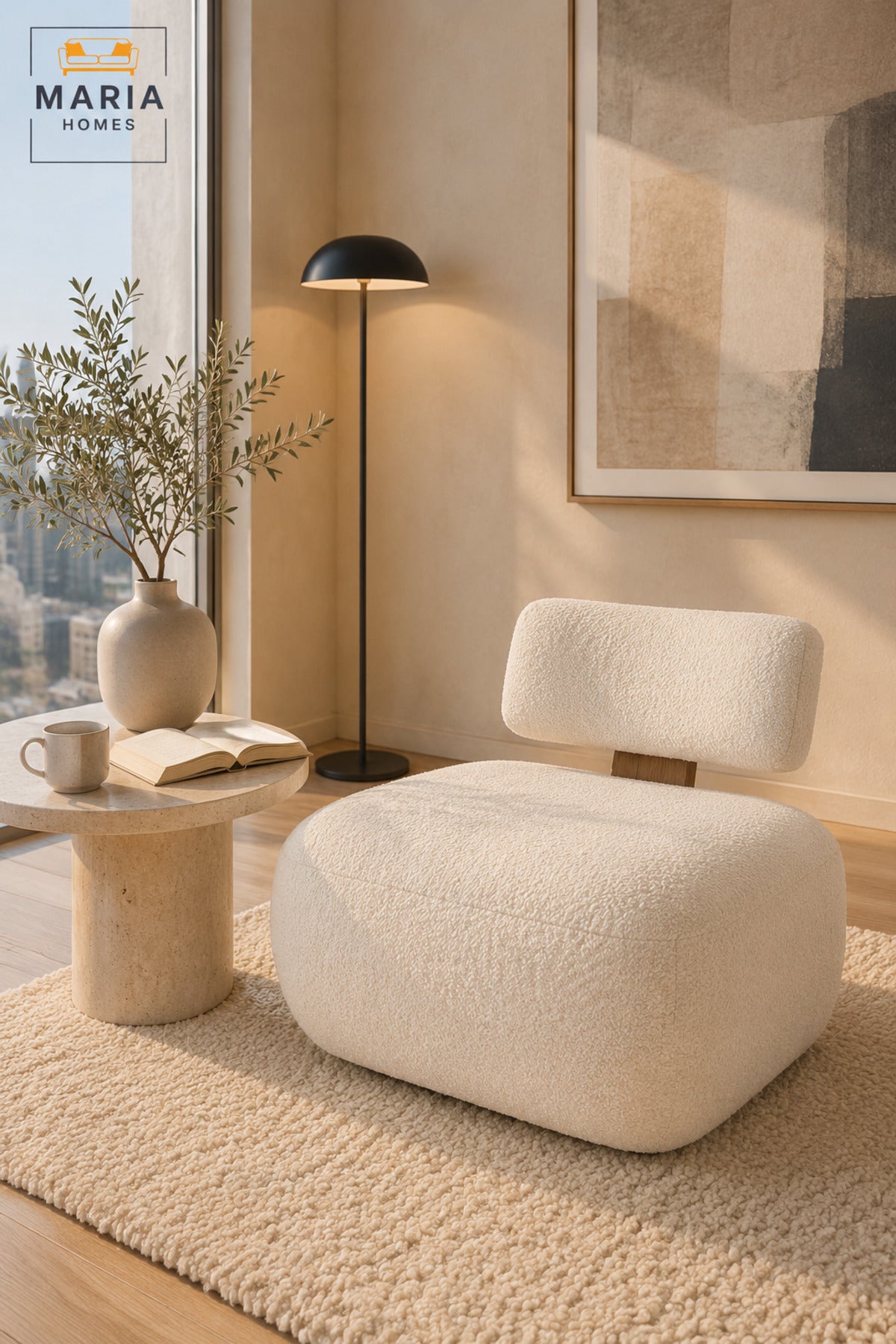 Modern Accent Lounge Chair Cream Upholstered Armchair Comfy Living Room Furniture