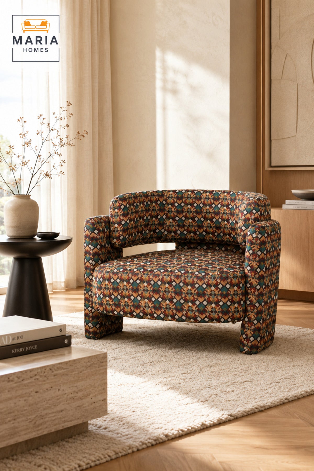 Geometric Pattern Accent Chair Ð Modern Upholstered Lounge Chair for Living Room, Bedroom, Hotel & Reception Area