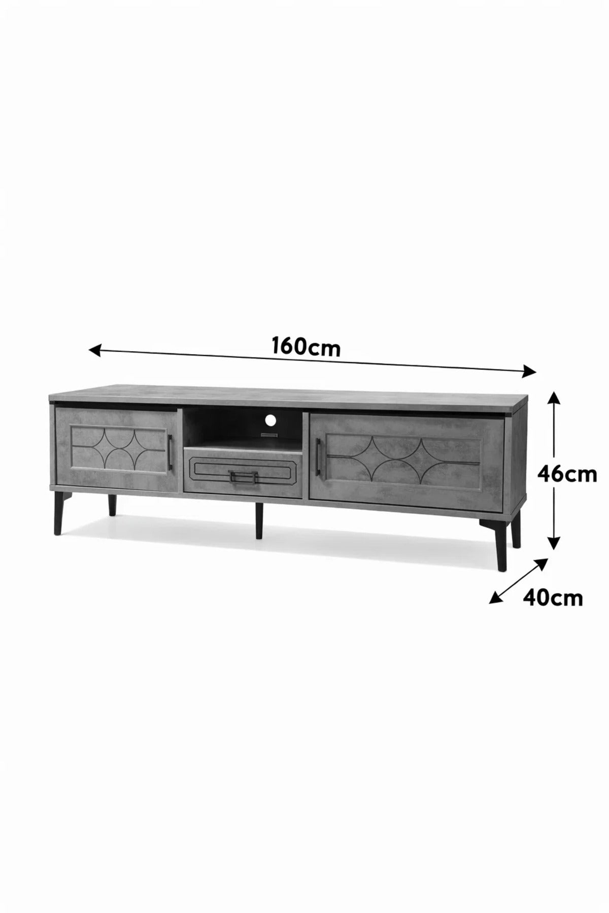 Modern Grey TV Table Media Console Stand with Storage Drawer and Cabinets Living Room 160cm