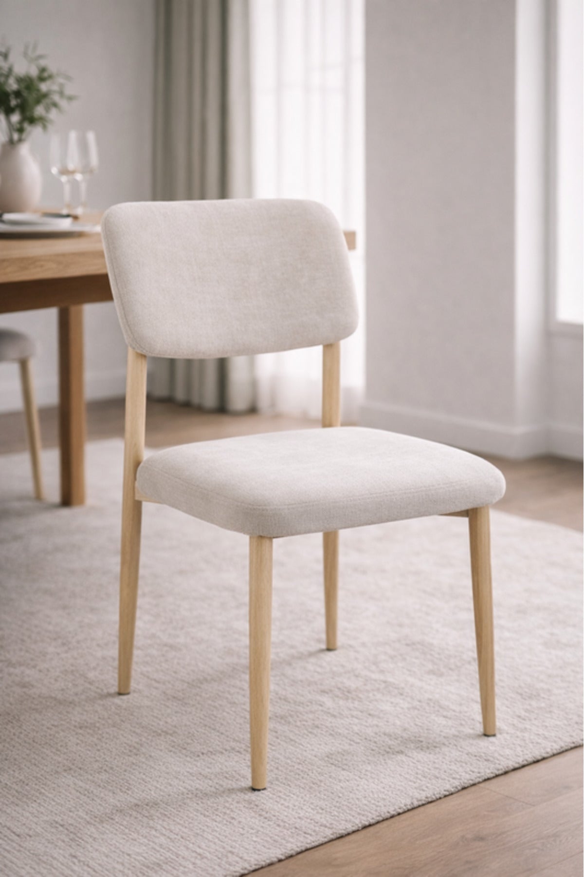 Beige Upholstered Dining Chair with Wooden Legs Modern Room beige upholstered dining