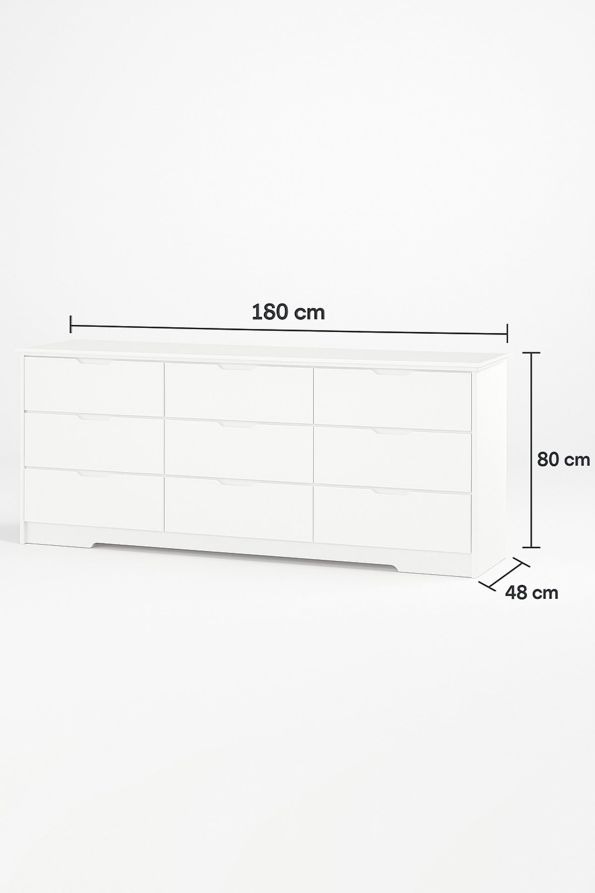 White Wooden Drawer Cabinet 160_48_80 cm Ð Modern 9-Drawer Dresser for Bedroom, Living Room & Office