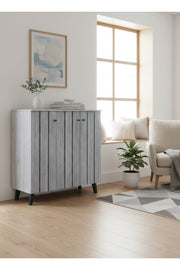 Modern Grey Wooden Storage Cabinet with Vertical Panel Design