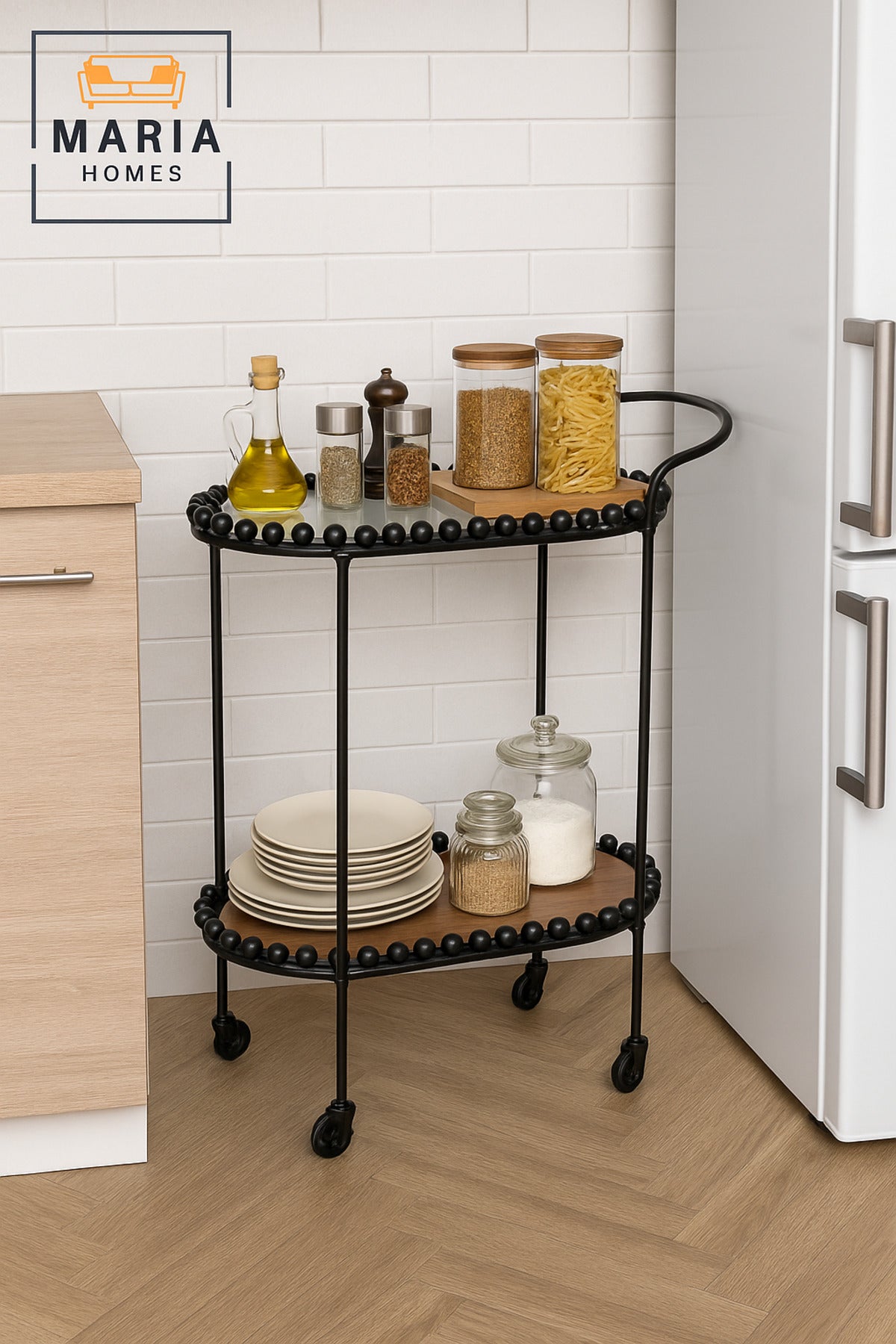Oval Serving Trolley with Wheels Ð 2-Tier Tea & Coffee Cart 70_40_84 cm