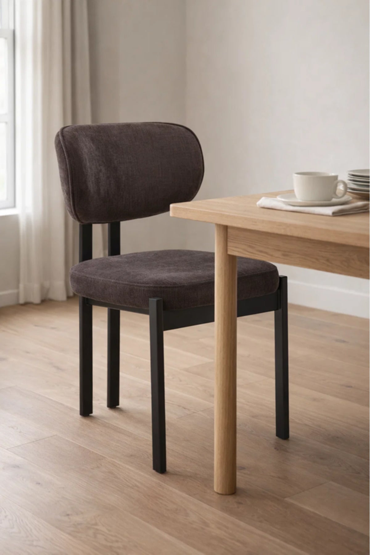 Dark Grey Upholstered Chair with Black Metal Legs, 80x49x48 CM dark grey upholstered