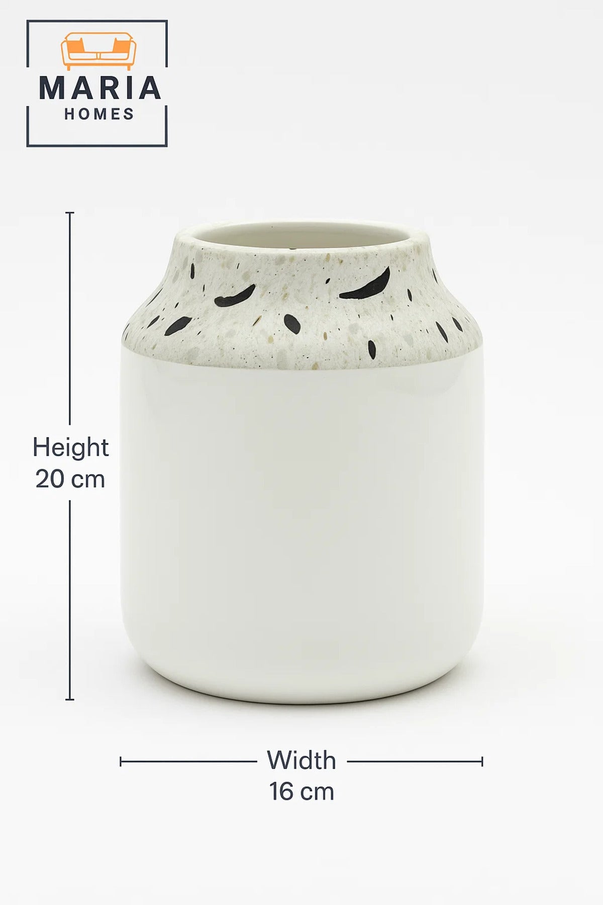 White Ceramic Vase with Terrazzo Pattern Neck Ð Modern Decorative Flower Pot for Home and Office