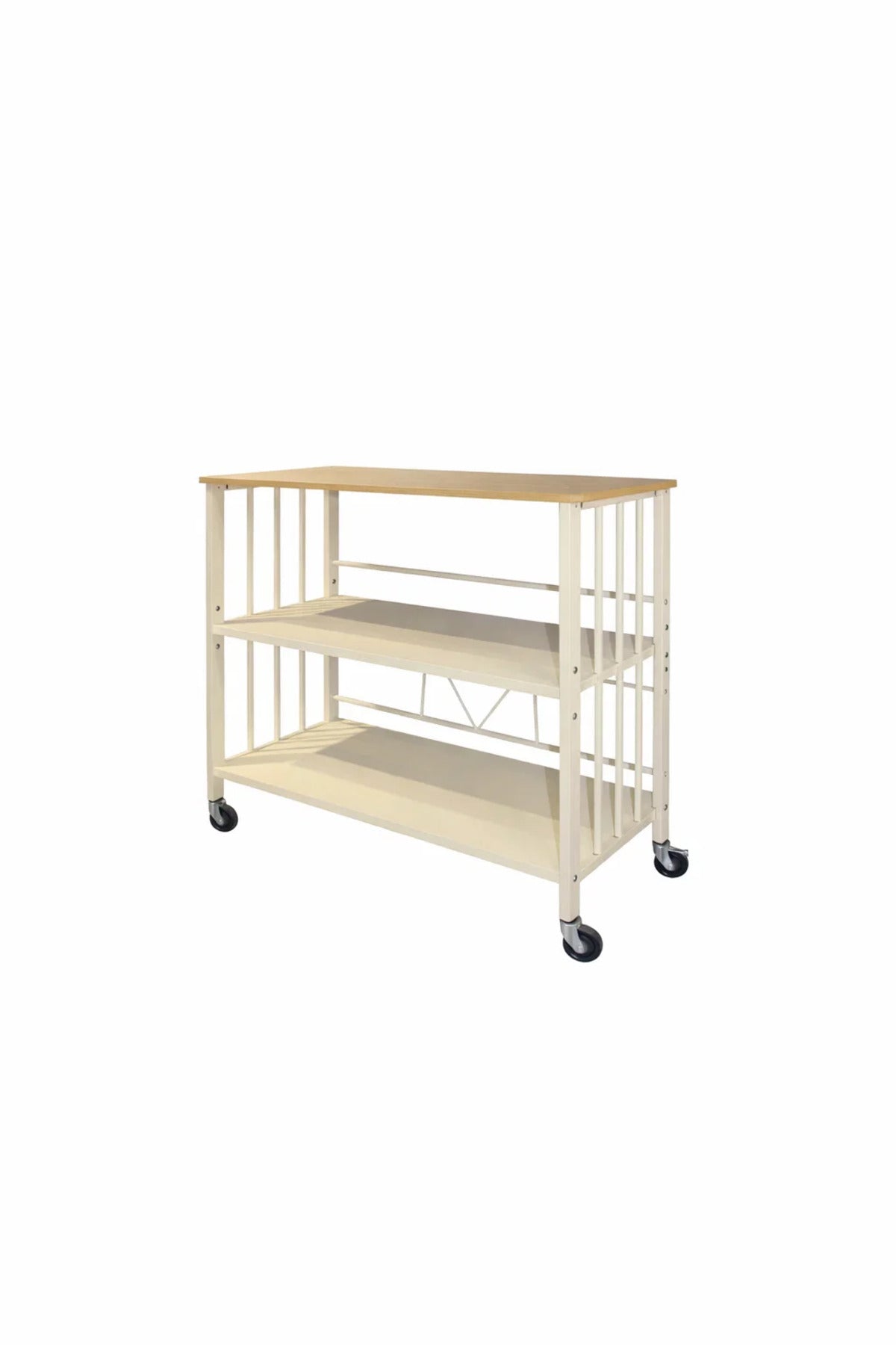 Light Wood 3-Tier Rolling Storage Shelf 80_40_80 cm