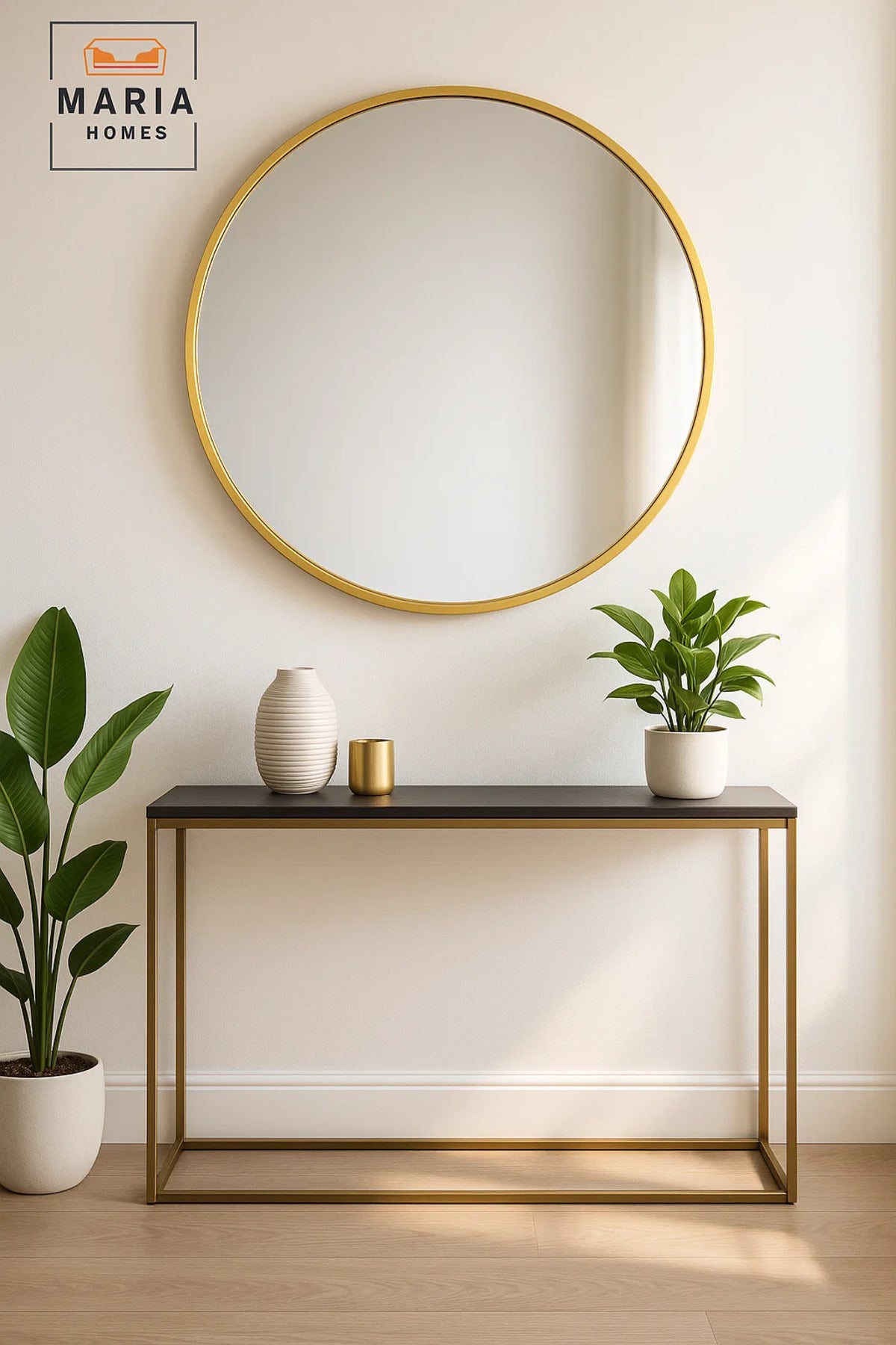 Round Gold Frame Wall Mirror for Bedroom, Bathroom, Vanity & Home D≈Ωcor 100x100 cm
