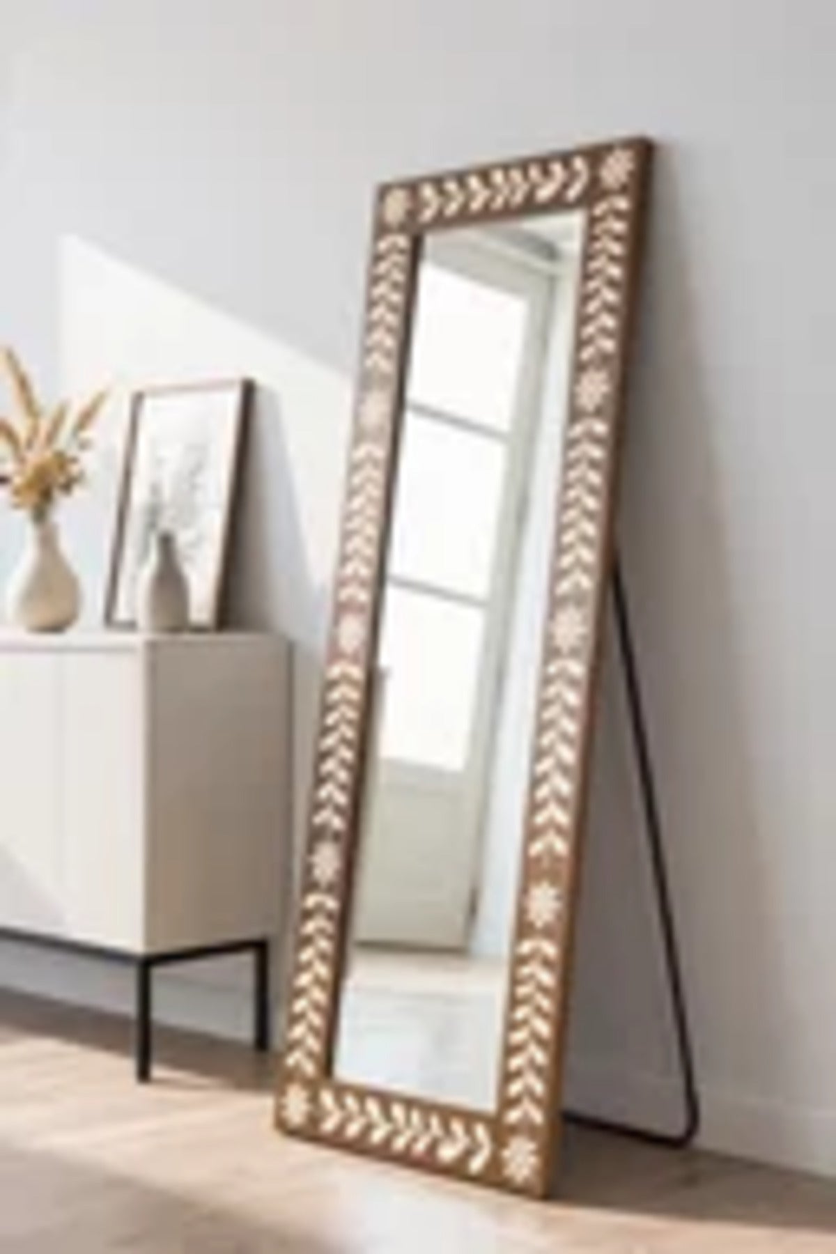 Full Length Mirror Natural Brown Floral Frame 160x60cm Bedroom Decor