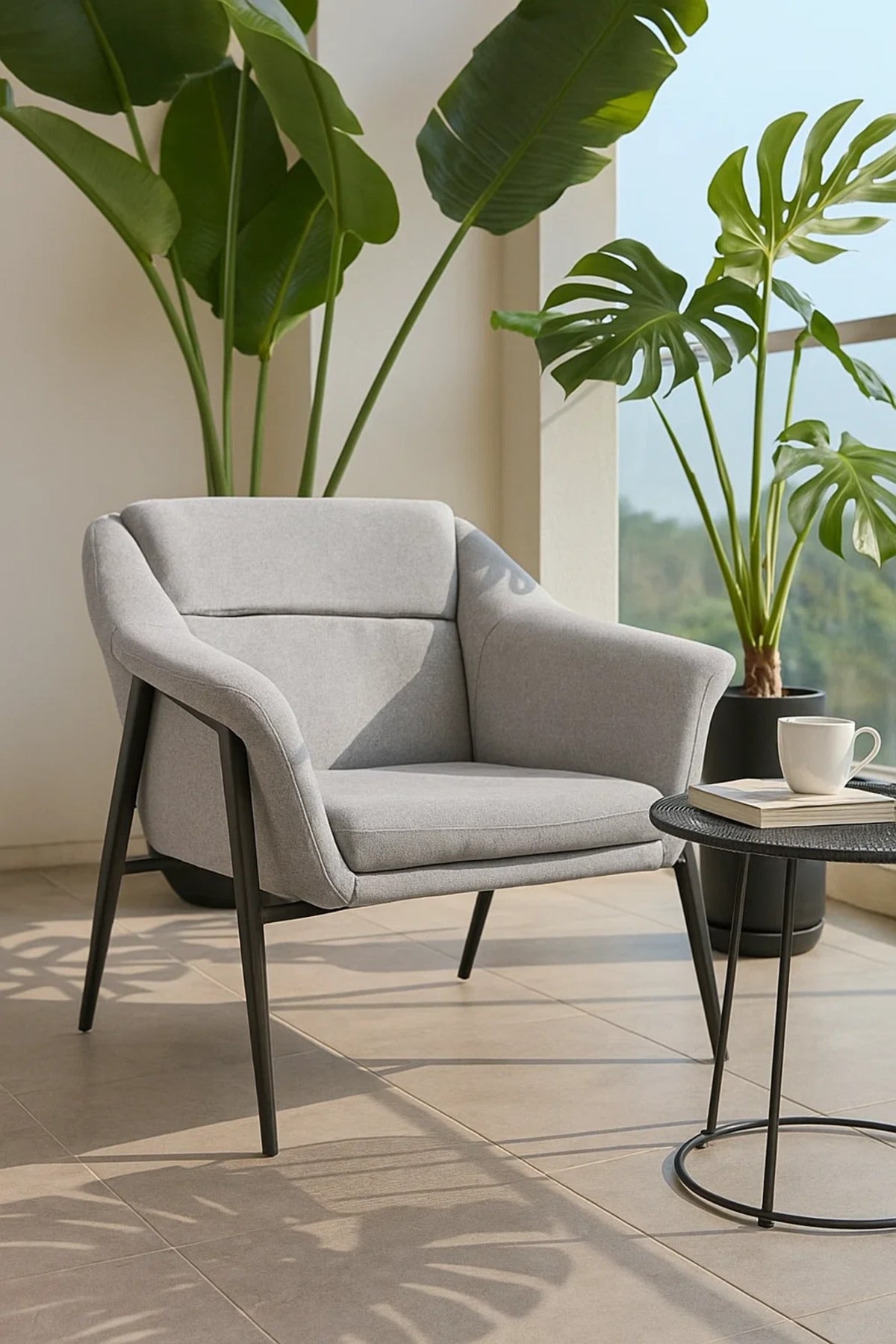 Light Grey Fabric Lounge Chair, Modern Armchair for Living Room, Bedroom, Entryway & Office Cabin