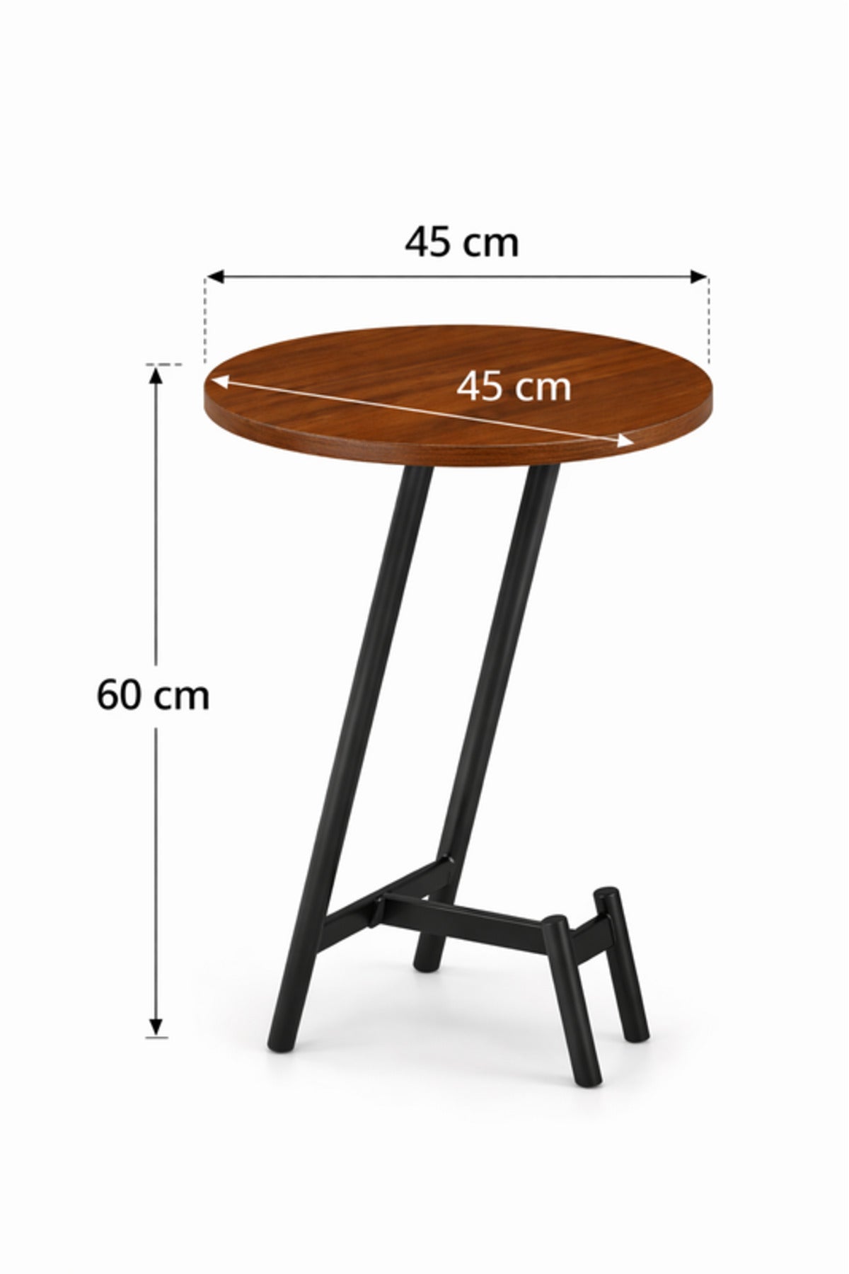 Stylish Brown Wood Side Table with Black Metal Base, 45x45x60 CM stylish brown wood