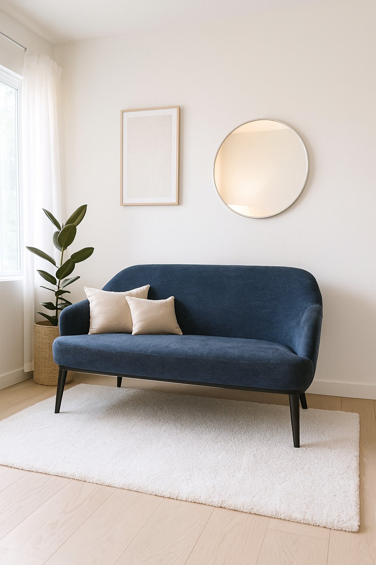 Modern Blue Two-Seater Sofa Ð Elegant Fabric Couch with Minimalist Design & Tapered Legs