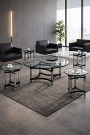 5-Piece Glass Coffee Table Set with Black Acrylic and Chrome Base √ê Modern Design for Living Room