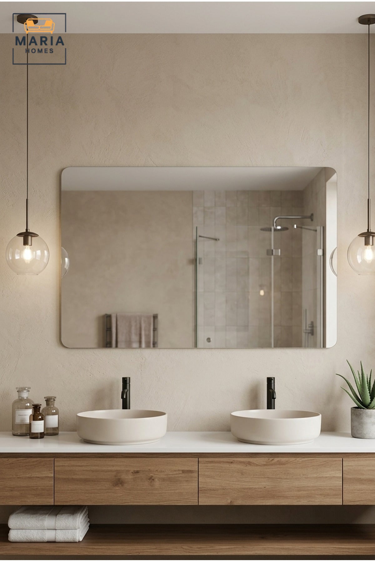 Large Frameless Rectangular Wall Mirror 160 × 80 cm with Soft Rounded Corners, Modern Decorative Mirror for Bathroom, Bedroom, Dressing Area and Vanity