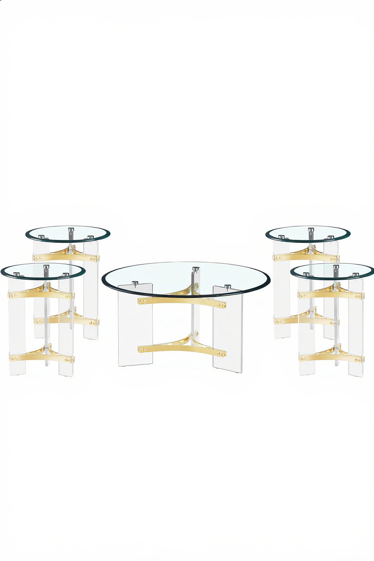 5-Piece Glass Coffee Table Set with Gold Acrylic Base √ê Modern Living Room Set