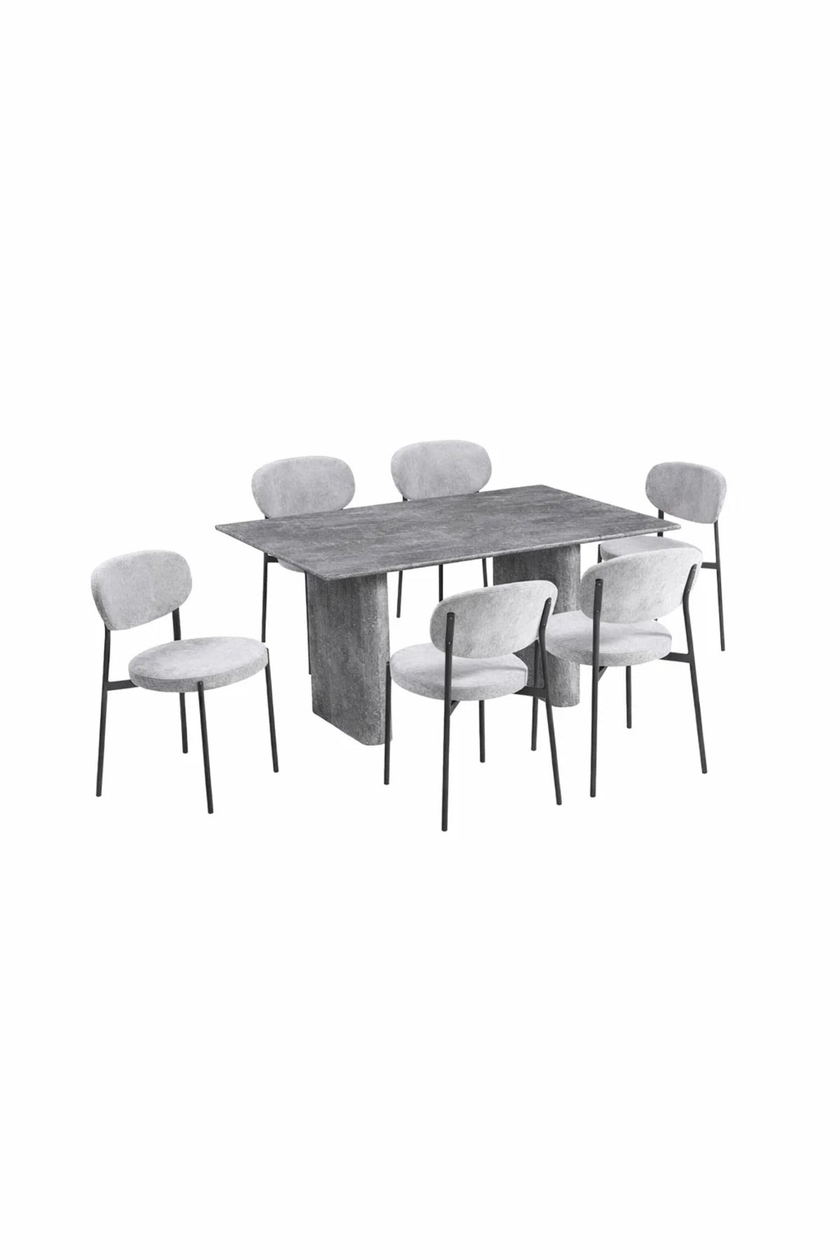 Luxury Grey Dining Table Set 6 Chairs Stone Look 150cm Modern Furniture for Kitchen Dining Room