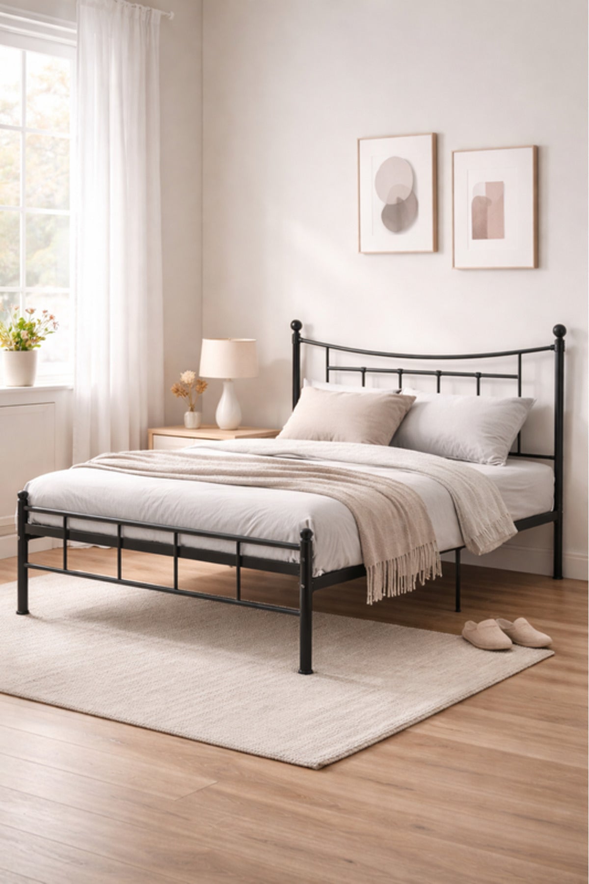 Black Metal Bed Frame with Curved Headboard black metal bed / Base