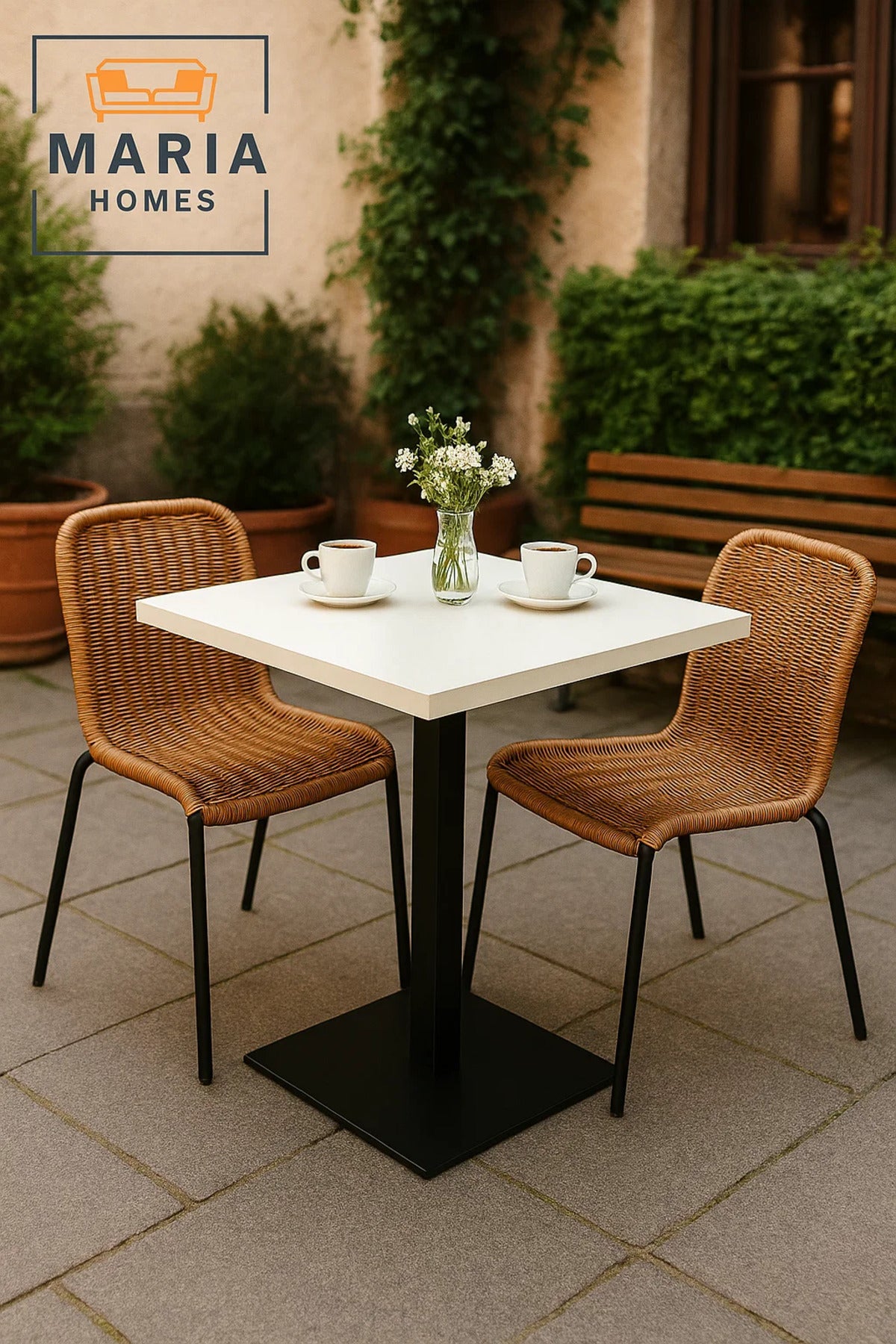 Square Dining Table with Black Metal Base Ð White Marble Finish-size 73*70*70CM