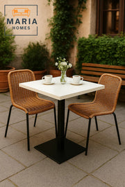 Square Dining Table with Black Metal Base Ð White Marble Finish-size 73*70*70CM