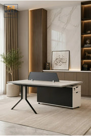 Single Person Office Workstation Desk with Mobile Storage Cabinet & Privacy Panel √ê Modern Executive Work Desk