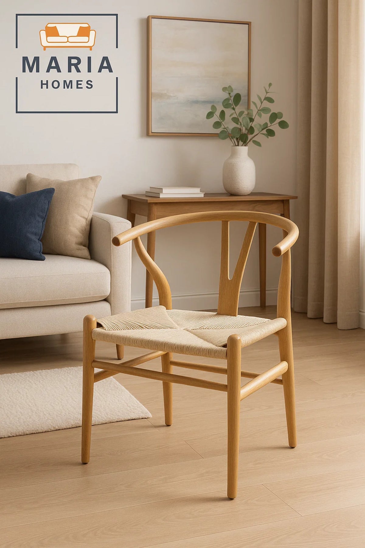 Scandinavian Style Wooden Armchair with Woven Rope Seat Ð Minimalist Dining Chair for Home or CafŽ