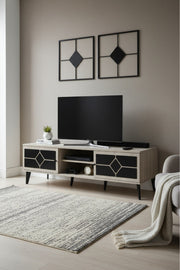 Modern Beige.B TV Table with Open Shelves & Storage Cabinets