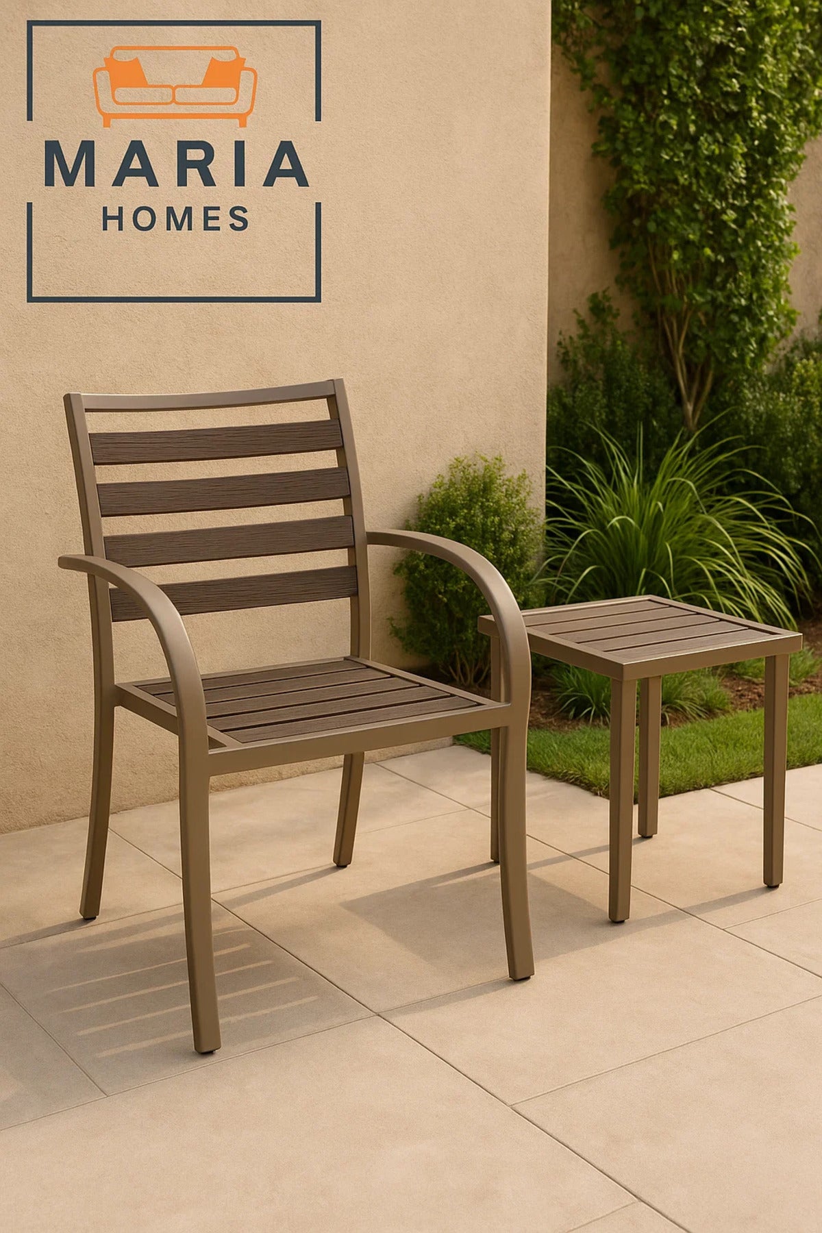 Beige Frame Outdoor Chair with Brown Slatted Seat Ð Garden & Patio Use
